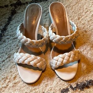 Schutz White Braided Heeled Sandals